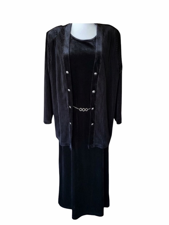 Vintage Dresses & Skirts - Late 80s/90s Colon Wear Black Velour Slip Maxi Dress & Matching Ribbed Jacket Se